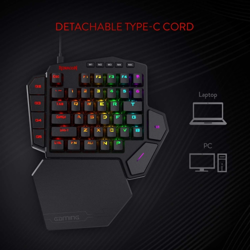 Redragon K585 DITI One-Handed RGB Gaming Keyboard, Mechanical Gaming Keypad with 7 Onboard Programmable Macro Keys and Detachable Wrist Rest,