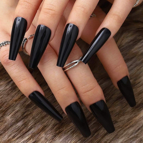 Extra Long Press On Nails Coffin Purple Fake Nails Ballerina Glossy Full Cover Artificial Nails For Women And Girls 24pcs (black)