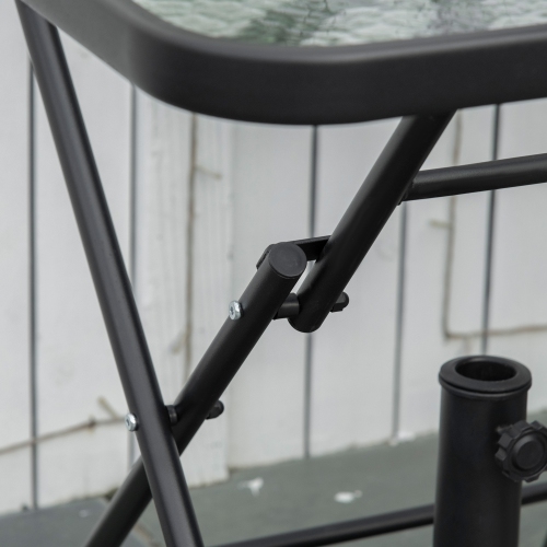 Outsunny 30" Square Outdoor Dining Table, Foldable Patio Table with Umbrella Hole, Water-Grain Glass Top Coffee Table for Balcony, Poolside, Black