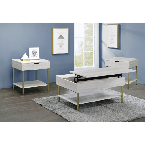 STEVE SILVER COMPANY  Whitman Wood And Brass 3-Piece Occasional Set In White