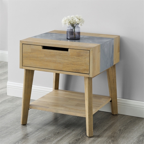 Calgary Natural Finish with Gray Stone End Table
