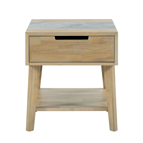 Calgary Natural Finish with Gray Stone End Table