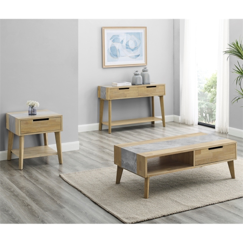 Calgary Natural Finish with Gray Stone End Table