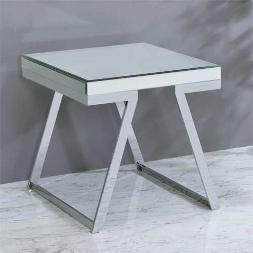 Alfresco Mirrored Glass and Chrome Metal Square End Table