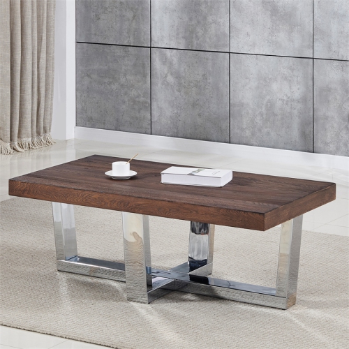 Laredo Chestnut Wood and Chrome Base Cocktail Table