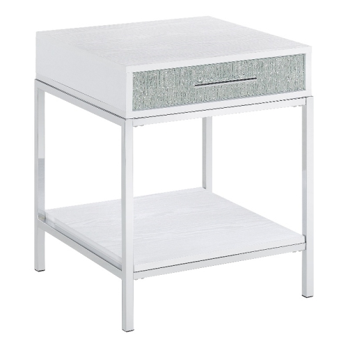 STEVE SILVER COMPANY  Mirage Wood And Chrome End Table In White