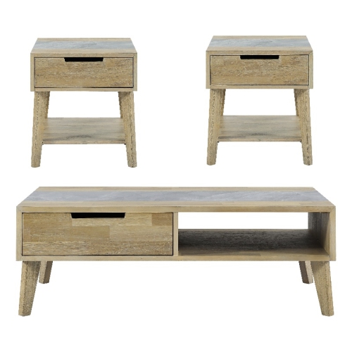 Calgary Natural Finish Gray Stone Inlay Occasional 3-piece Set