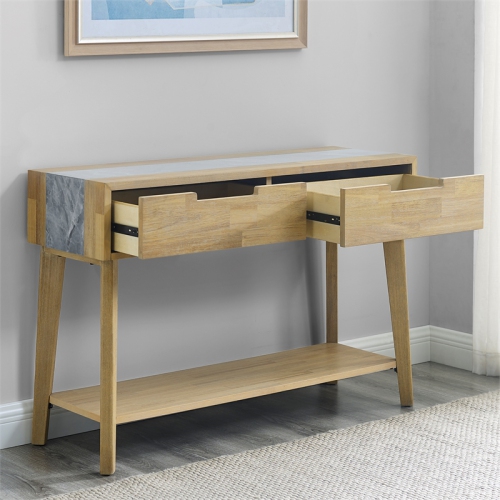 Calgary Natural Finish with Gray Stone Sofa Table