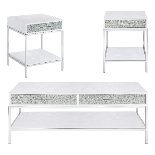 Mirage White Wood and Chrome 3-Piece Occasional Set