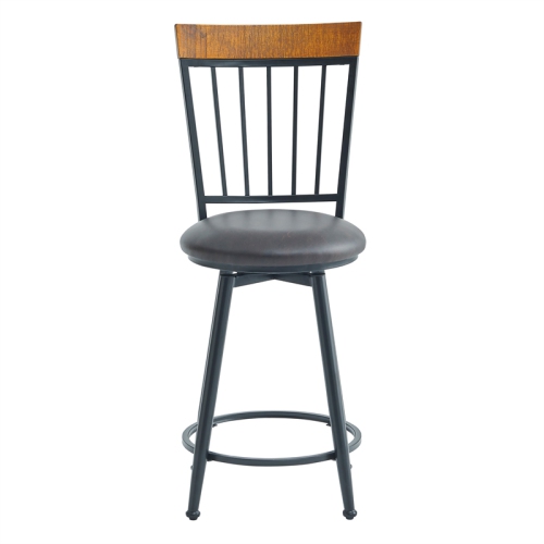 Tyler Black Metal Dark Brown Faux Leather Swivel Counter Stool - Set of 2