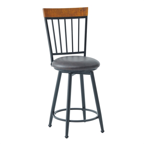 Tyler Black Metal Dark Brown Faux Leather Swivel Counter Stool - Set of 2