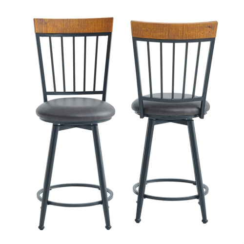 Tyler Black Metal Dark Brown Faux Leather Swivel Counter Stool - Set of 2