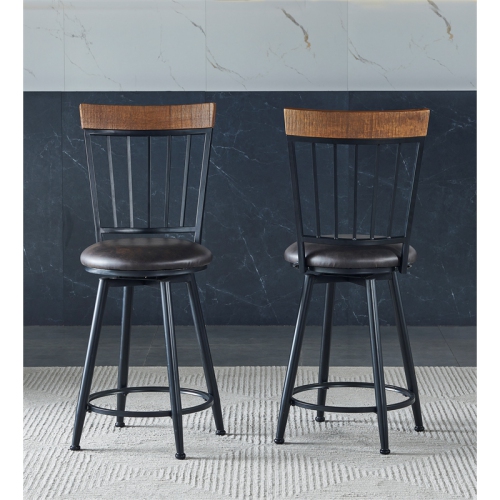 Tyler Black Metal Dark Brown Faux Leather Swivel Counter Stool - Set of 2