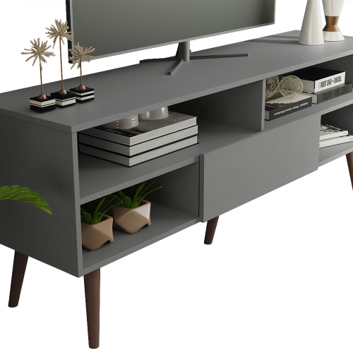 Meuble moderne Madesa pour téléviseur avec 1 porte et 4 tablettes avec ORGANISATION DES câbles pour meuble de télévision en bois de 55, 65 po, gris