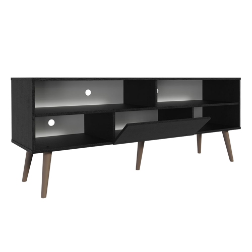 Meuble moderne Madesa pour téléviseur avec 1 porte et 4 tablettes avec SYSTÈME DE GESTION DES câbles pour meuble de télévision en bois 55, 65 po, noir