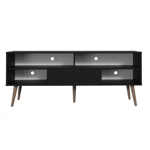 Meuble moderne Madesa pour téléviseur avec 1 porte et 4 tablettes avec SYSTÈME DE GESTION DES câbles pour meuble de télévision en bois 55, 65 po, noir