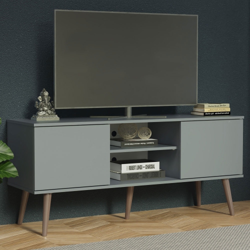 Meuble pour téléviseur Madesa avec 2 portes et 2 tablettes avec organisation des câbles pour meuble de télévision en bois 50, 55 po, gris