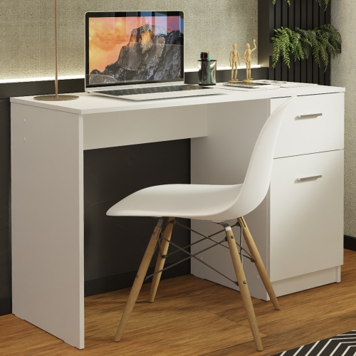 Madesa Compact Computer Desk Study Table for Small Spaces Home Office 43 Inch Student Laptop PC Writing Desks with Storage and Drawer - White
