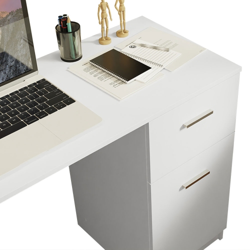 Madesa Compact Computer Desk Study Table for Small Spaces Home Office 43 Inch Student Laptop PC Writing Desks with Storage and Drawer - White