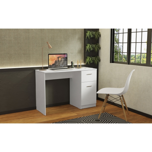 Madesa Compact Computer Desk Study Table for Small Spaces Home Office 43 Inch Student Laptop PC Writing Desks with Storage and Drawer - White