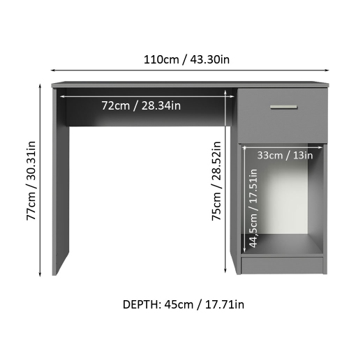 Table d'étude compacte de Madesa pour petits espaces, bureau à domicile, ordinateur portable 43 po, bureau et tiroir, poste de travail ergonomique