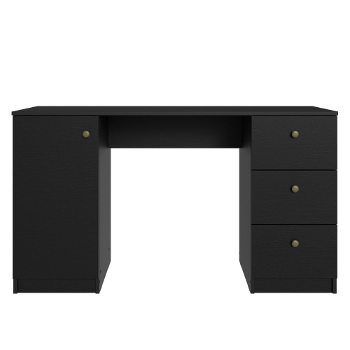 Madesa Executive Computer Writing Desk 53 Inch with 3 Drawers and 1 Door, Metalic Handles Wooden Home Office PC Study Table with Storage - Black