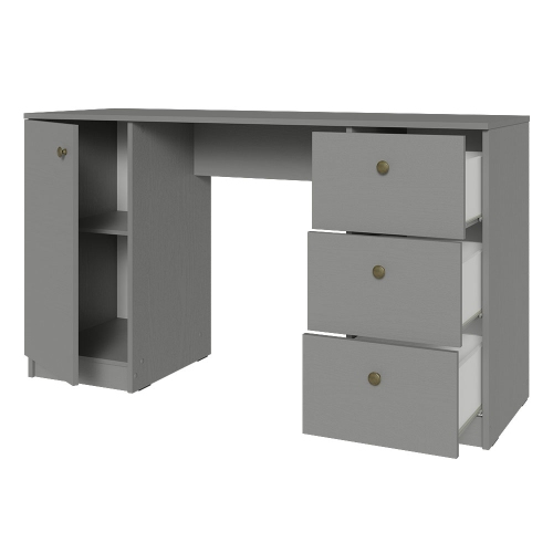 Madesa Executive Computer Writing Desk 53 Inch with 3 Drawers and 1 Door, Metalic Handles Wooden Home Office PC Study Table with Storage - Gray