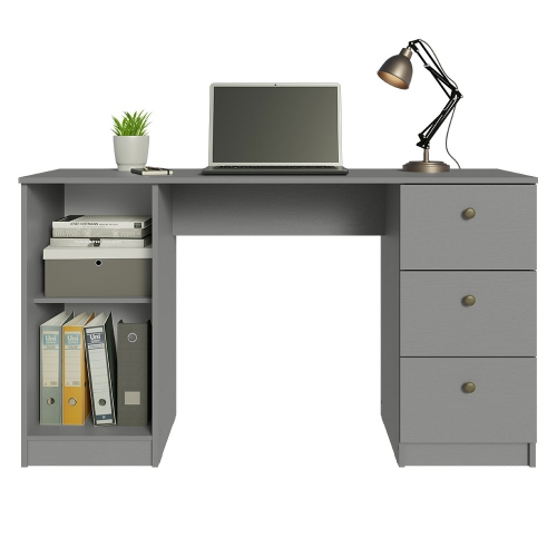Madesa Executive Computer Writing Desk 53 Inch with 3 Drawers and 1 Door, Metalic Handles Wooden Home Office PC Study Table with Storage - Gray