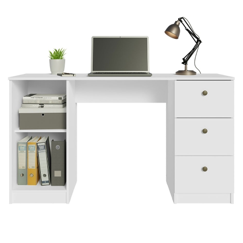 Madesa Executive Computer Writing Desk 53 Inch with 3 Drawers and 1 Door, Metalic Handles Wooden Home Office PC Study Table with Storage - White
