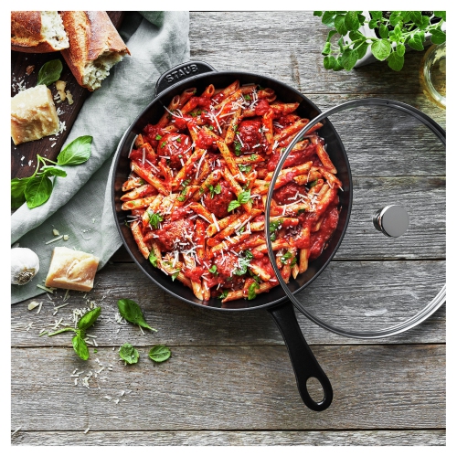 STAUB Pans 26 cm / 10 inch Cast Iron Daily Pan With Glass Lid, Black