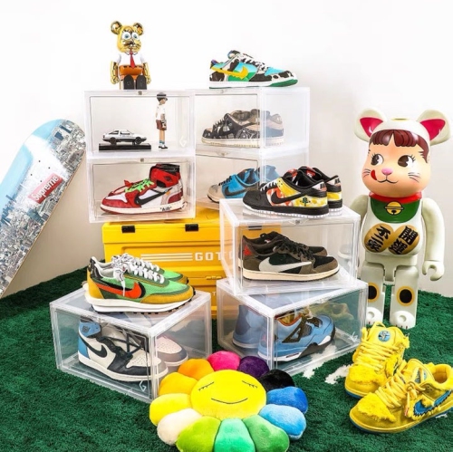 GOTO Clear Display Case with LED Lighting for Sneakers, Collectibles, Figures, Jewelry - Stackable Collection Crate Box-Black