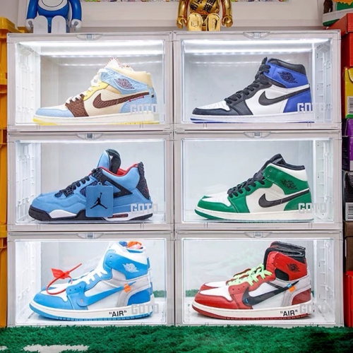 GOTO Clear Display Case with LED Lighting for Sneakers, Collectibles, Figures, Jewelry - Stackable Collection Crate Box-Black