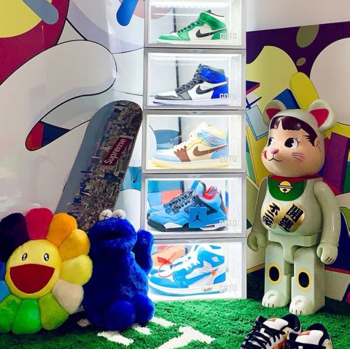 GOTO Clear Display Case with LED Lighting for Sneakers, Collectibles, Figures, Jewelry - Stackable Collection Crate Box-White