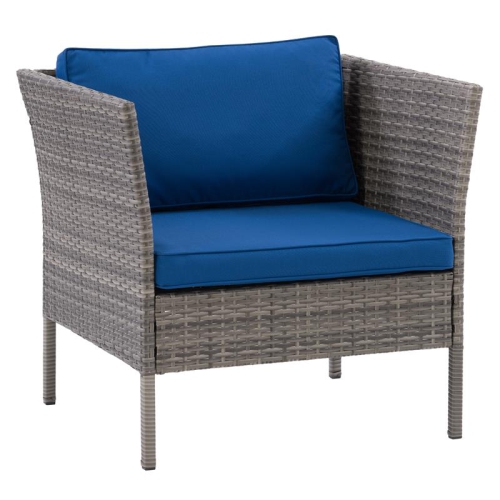 CorLiving Patio Armchair - Blended Grey with Blue Cushions