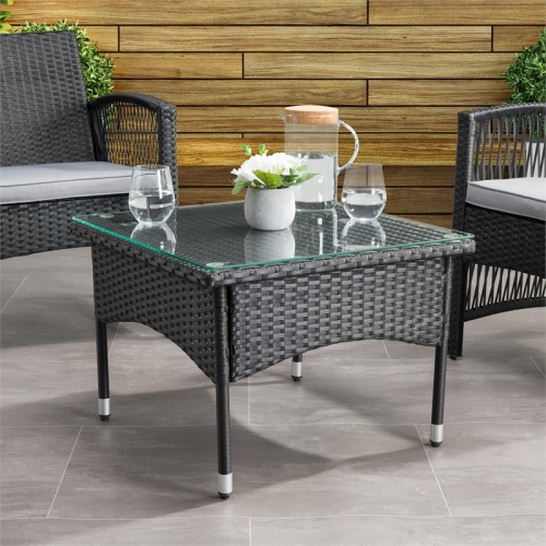 CorLiving Parksville Black Rattan Side Table