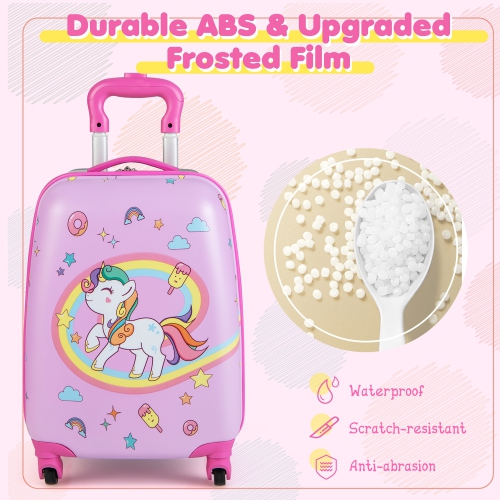 2PC Kids Carry On Luggage Set 12" Backpack and 16" Rolling Suitcase for Travel