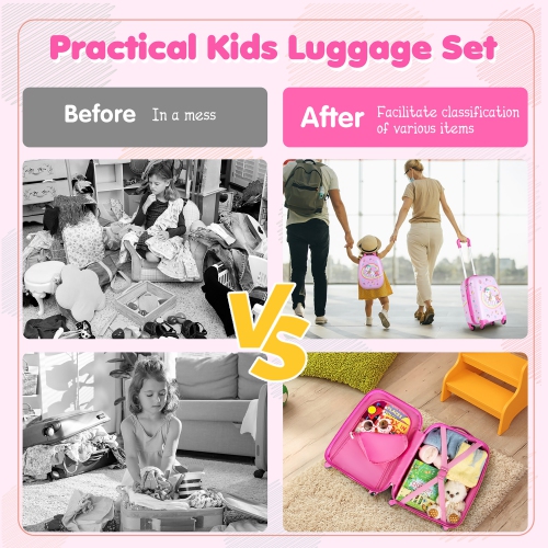 2PC Kids Carry On Luggage Set 12" Backpack and 16" Rolling Suitcase for Travel