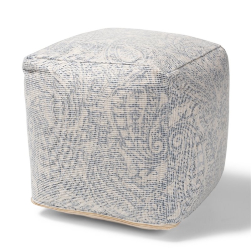 Baxton Studio – Pouf/pouf en coton paisley Juvita ivoire et bleu tissé à la main