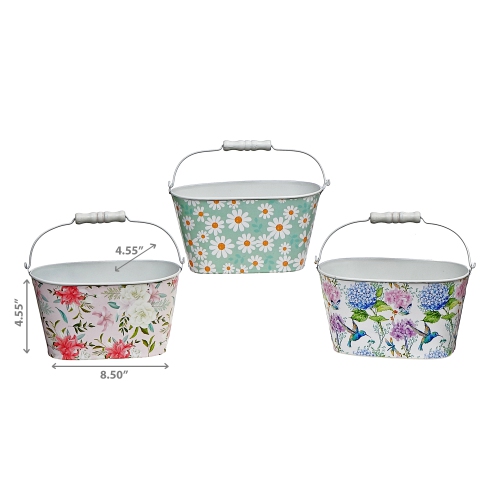 Maison Concepts Floral Metal Oval Planter With Handle Asstd - Set of 3