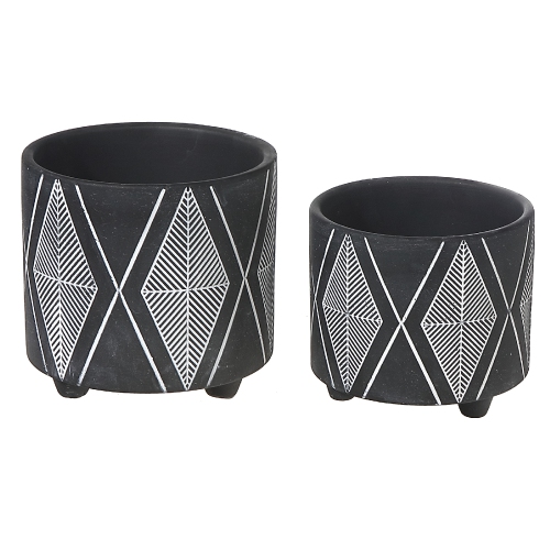 Maison Concepts Ceramic Round Planters Black Diamond Set Of 2