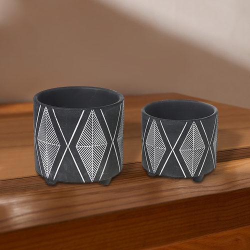 Maison Concepts Ceramic Round Planters Black Diamond Set Of 2