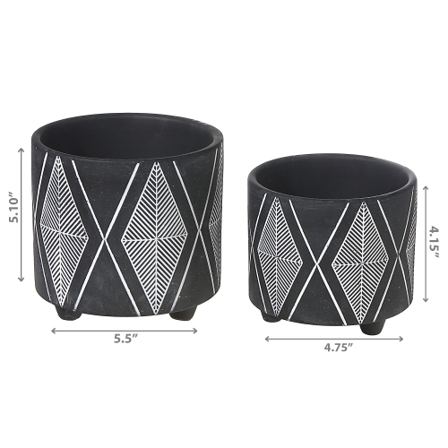 Maison Concepts Ceramic Round Planters Black Diamond Set Of 2