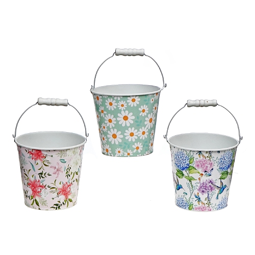 Maison Concepts Floral Metal Round Planter With Handle Asstd - Set of 3