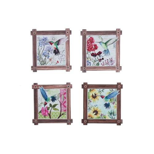 Maison Concepts 8" Square Ceramic Trivet Hummingg Bird Asstd - Ensemble De 4