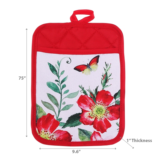 Maison Concepts Pot Holder Avec Poche Fleurie Rouge Floral - Ensemble De 6