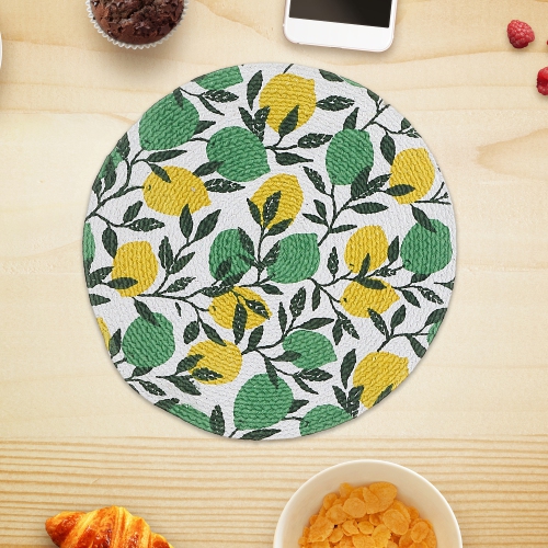Maison Concepts Printed Round Cotton Rope Placemat Lemon Branches - Set of 12