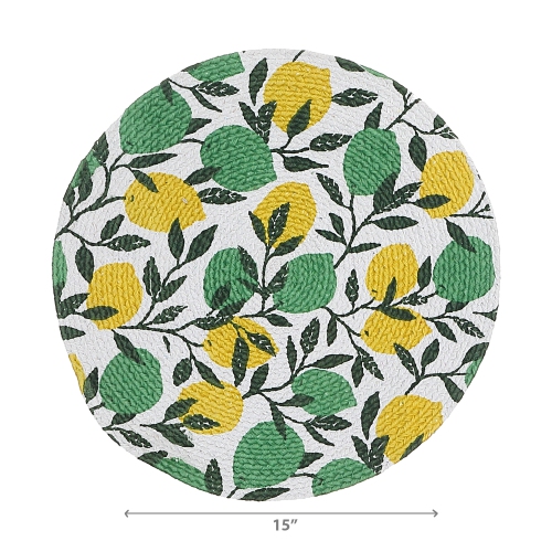 Maison Concepts Printed Round Cotton Rope Placemat Lemon Branches - Set of 12