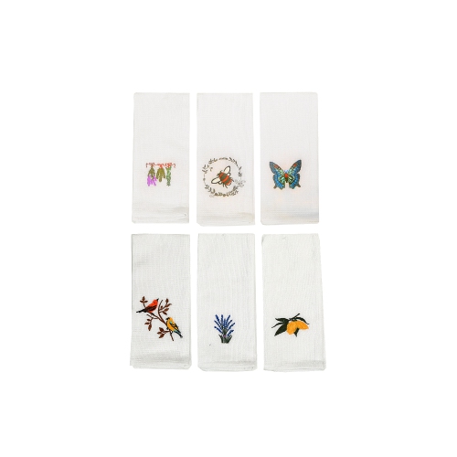 MAISON CONCEPTS  Embroidered Waffle Kitchen Towel Asstd - Set Of 6 In White