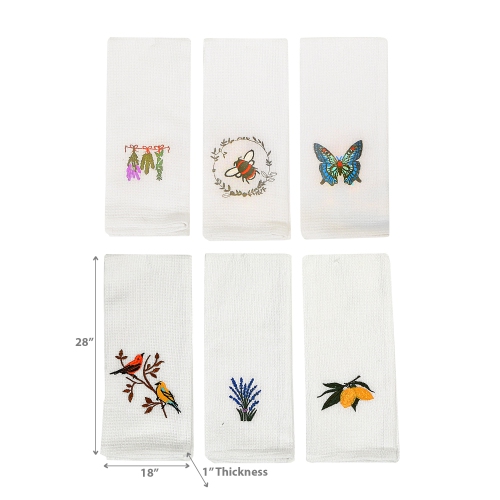 Maison Concepts Embroidered White Waffle Kitchen Towel Asstd - Set of 6