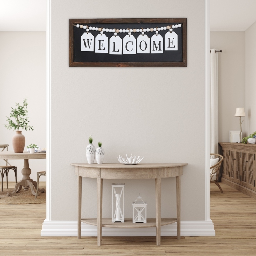 Maison Concepts Framed Wood Hanging Beaded Welcome Sign